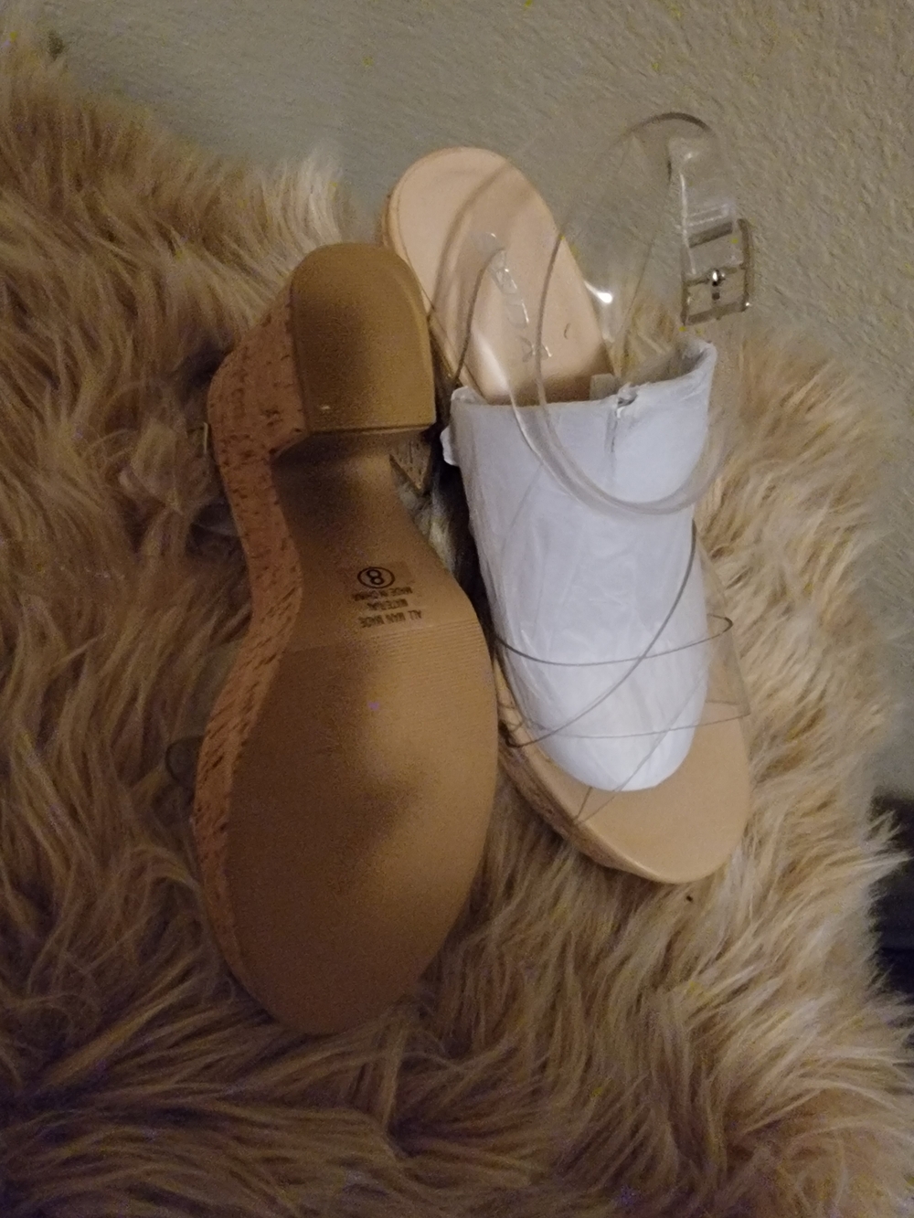 Soda Clear Strap Cork Platform Heels - White & Natural - Picture 3 of 4